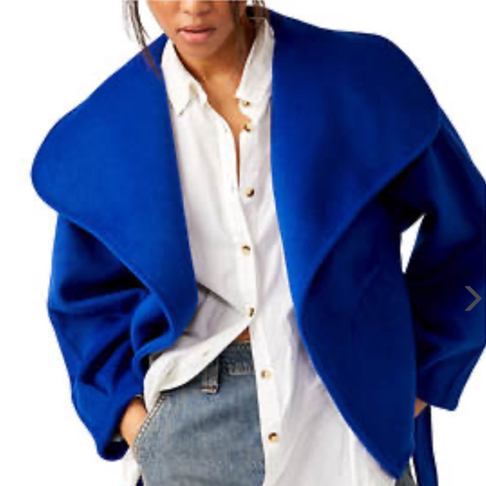 FREE PEOPLE MINA BELTED JACKET COBALT BLUE LARGE - Picture 3 of 8